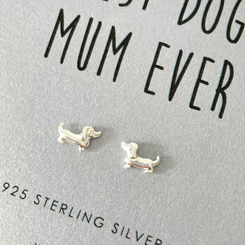 Sausage Dog 'Best Dog Mum' Sterling Silver Earrings, 4 of 6