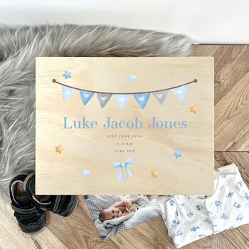 Personalised Blue Garland New Baby Keepsake Box, 3 of 8