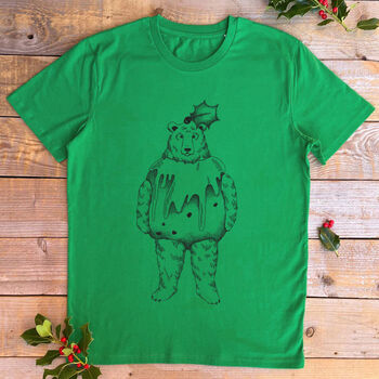 Christmas Pudding Bear Unisex T Shirt, 2 of 3