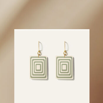 Matching Earrings And Necklace | Cream And Green | Rectangle Set, 6 of 11