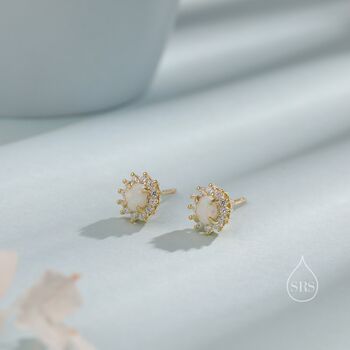 Sterling Silver Opal Cz Oval Halo Stud Earrings, 4 of 10