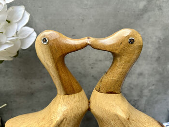 Cute Duck Couple Ornament Lovers 25cm – Bamboo Wood Heart Figurine, 9 of 12