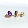 Amethyst And Pink Tourmaline Stud Earrings In Silver And Gold, thumbnail 8 of 12
