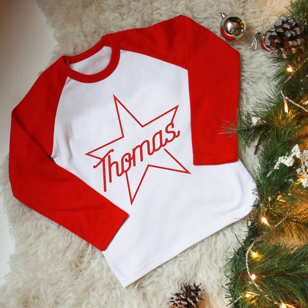 Kids Personalised Christmas Star Name Top/ T Shirt, 1 of 6