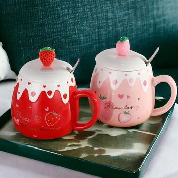 Strawberry Desert And Drink Mug With Lid And Spoon, 6 of 10