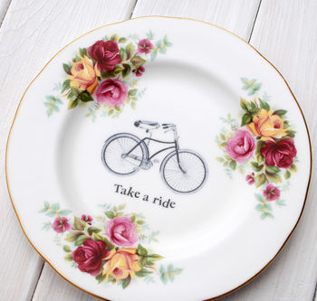 'Take A Ride' Upcycled Floral Vintage China Plate, 2 of 3