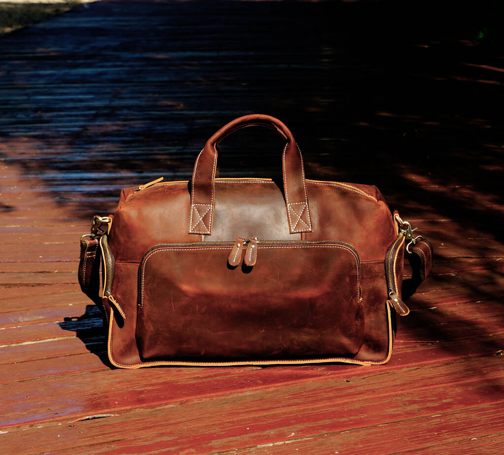 Genuine Leather Front Pocket Weekender, 1 of 11