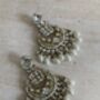 White Antique Gold Chand Bali Indian Earrings, thumbnail 5 of 9