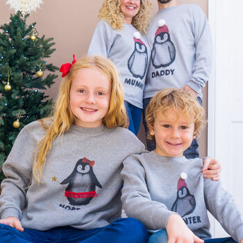 Personalised Applique Penguin Family Christmas Jumpers, 6 of 8