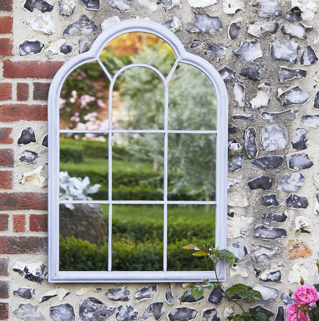 Curved Dove Grey Garden Window Mirror By Primrose & Plum