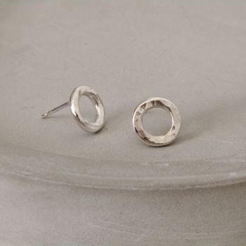 Sterling Silver Hammered Circle Studs, 4 of 6
