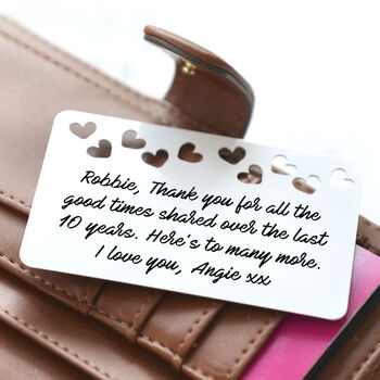 Personalised Message With Hearts Metal Wallet Card, 2 of 2