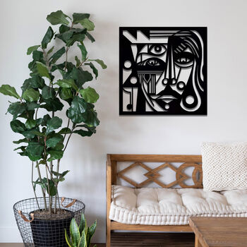 Cubist Geometric Face Wooden Art Abstract Wall Portrait, 4 of 8