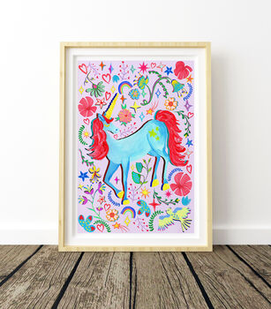 Blue And Lilac Unicorn Print, 3 of 12