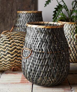 Grey And Natural Shaped Bamboo Storage Basket, 4 of 5