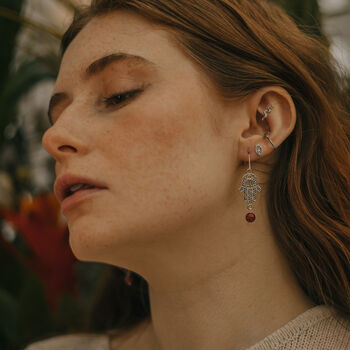 925 Sterling Silver Hamsa Hand Orange Agate Earrings, 2 of 3