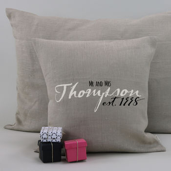 Personalised Linen Wedding Cushion Cover With Name, 2 of 5