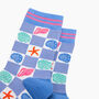 Seashell Checkerboard Bamboo Socks In Blue, thumbnail 2 of 4