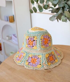 Lotus Multicoloured Crotchet Bucket Hat, 2 of 3