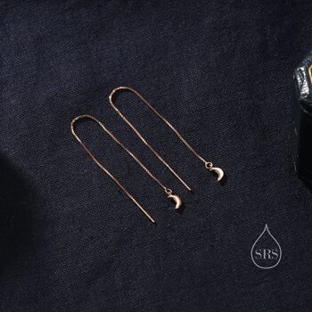 Crescent Moon Threader Earrings In Sterling Silver, 3 of 11