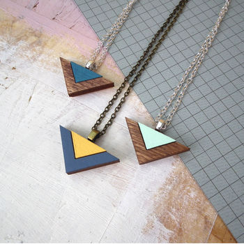 Geometric Double Triangle Wooden Necklace, 5 of 5