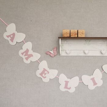 Bunting Blush Pink And White Butterfly Baby Banner, 2 of 11