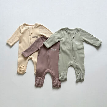 Organic Cotton Personalised Zip Up Baby Romper/Sleepsuit, 2 of 4