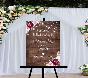 Wedding Welcome Sign Burgundy And Pink Flowers, 2 of 2