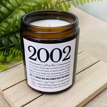 Personalised 21st 2002 Timeline Birthday Amber Candle, 3 of 5