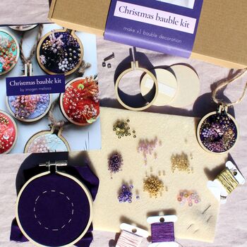 Make A Beaded And Embroidered Christmas Tree Bauble Kit, Purple, 5 of 8