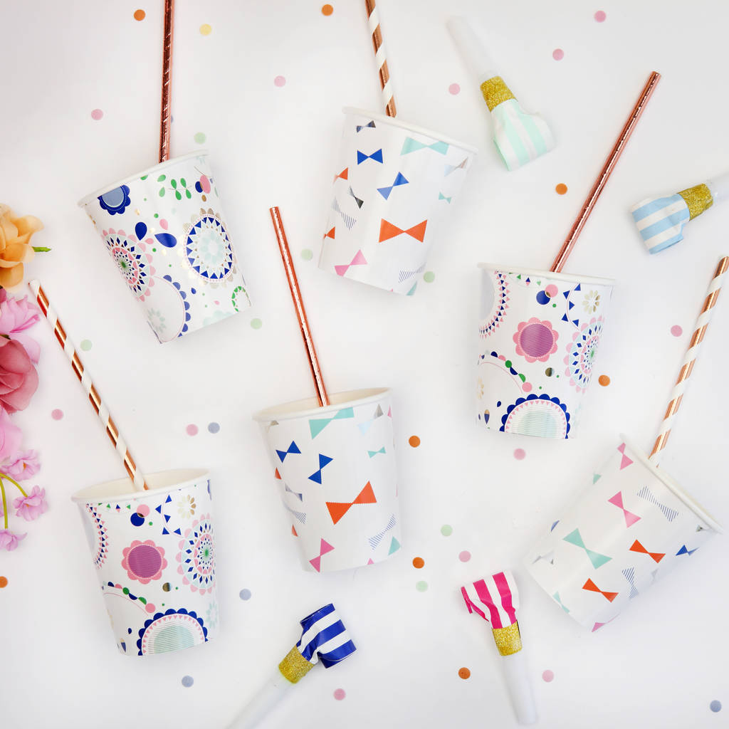 Colourful Bow Print Paper Party Cups By Postbox Party