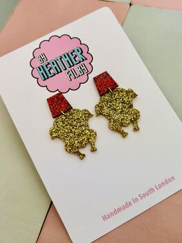Gold Turkey Glitter Christmas Resin Earrings / Festive Jewellery / Novelty Food Jewellery / Funny Christmas Gift / Friends Sit Com Lover / Thanksgiving Gift, 6 of 7