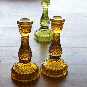 Yellow Amber Glass Dinner Candlestick Two Sizes, 4 of 8