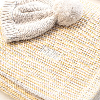 Baby Unisex Mini Stripe Yellow And Grey Baby Blanket, 2 of 7