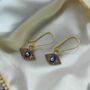 Long Silver Evil Eye Huggie Zircon Devil Eye Charm Earrings, thumbnail 4 of 8