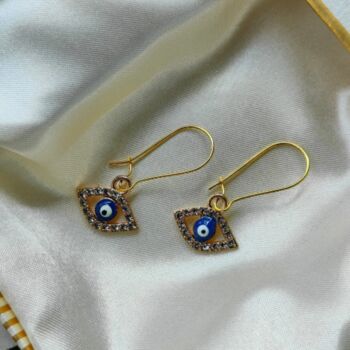 Long Silver Evil Eye Huggie Zircon Devil Eye Charm Earrings, 4 of 8
