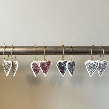 Glitter Heart Embroidered Fabric Hoop Earrings, 5 of 5