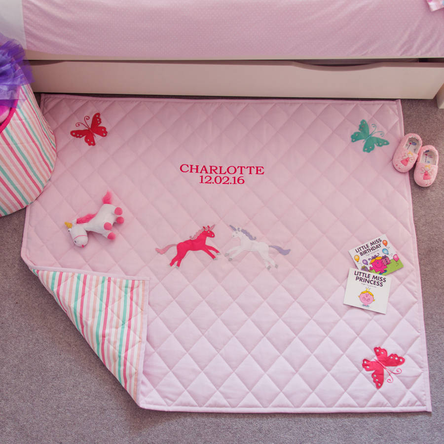 Girl's Unicorn And Butterfly Pink Floor And Play Mat, 1 of 5