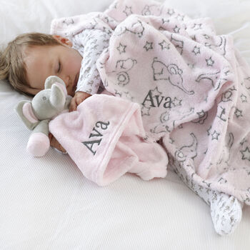 Personalised Pink Elephant Motif Blanket And Comforter, 2 of 12