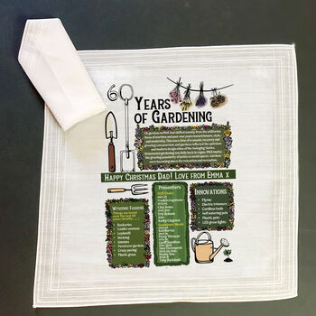 Personalised 60th Birthday Gift For Gardeners Handkerchief Pair, 3 of 6