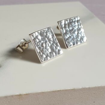 Large Hammered Square Silver Stud Earrings, 4 of 5