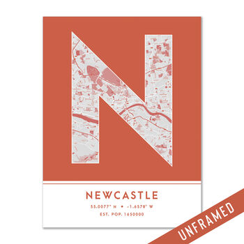 Newcastle City Map Wall Art Print, 8 of 9