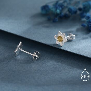 Daffodil Flower Blossom Pendant Necklace And Stud Earrings In Sterling Silver, 5 of 12