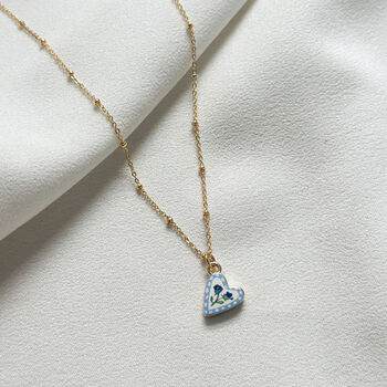 Blue Flower Heart Pendant 18k Gold Necklace, 2 of 2
