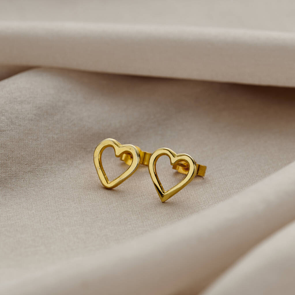9ct Gold Mini Open Heart Stud Earrings By Posh Totty Designs ...