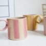 Soren Lilac, Pink And Yellow Stripe Round Handled Mug, thumbnail 8 of 11