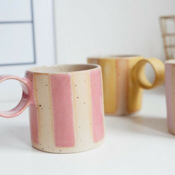 Soren Lilac, Pink And Yellow Stripe Round Handled Mug, 8 of 11