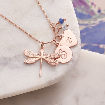 Rose Gold Vermeil Dragonfly Necklace With Birthstones, 2 of 7