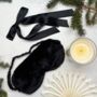Luxury Christmas Pyjama Gift Set For Her With Eye Mask And Satin Hair Bow In Cream And Black, thumbnail 4 of 10