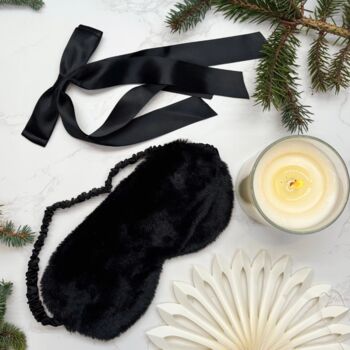 Luxury Christmas Pyjama Gift Set For Her With Eye Mask And Satin Hair Bow In Cream And Black, 4 of 10